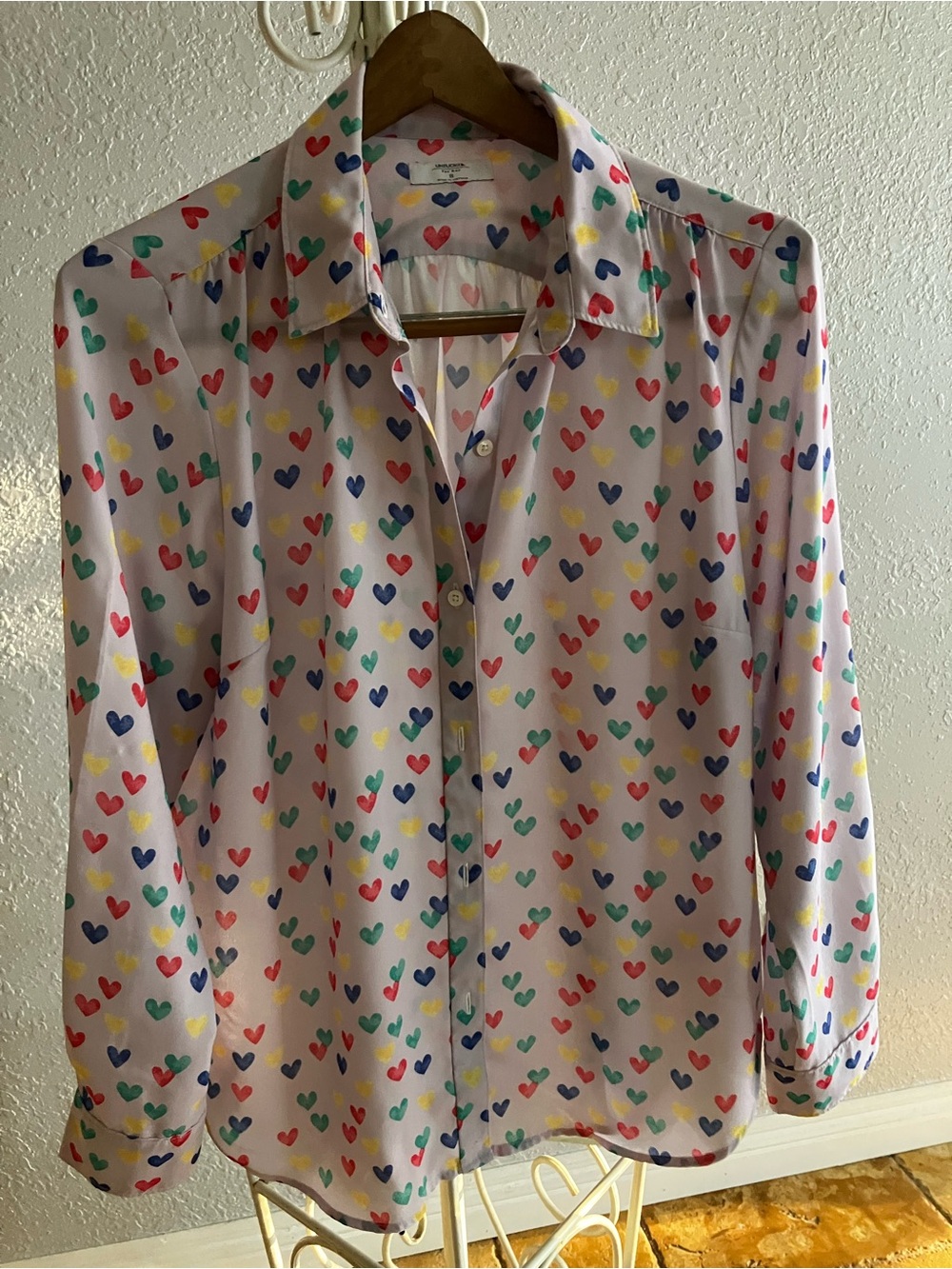 Women’s Multicolor Heart Print Button-Up Shirt